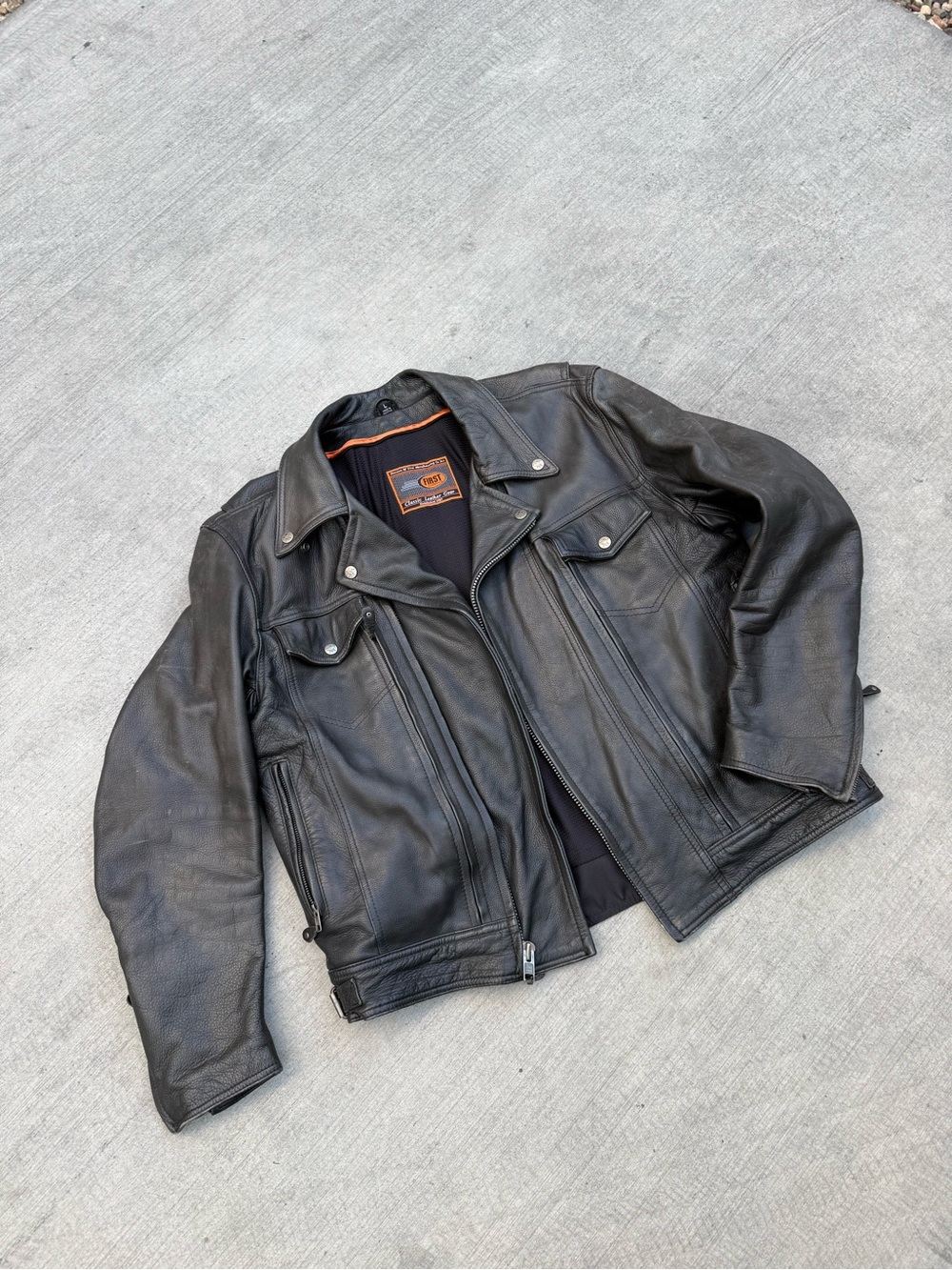 Men's Black Leather Motorcycle Jacket - Performance Riding Style